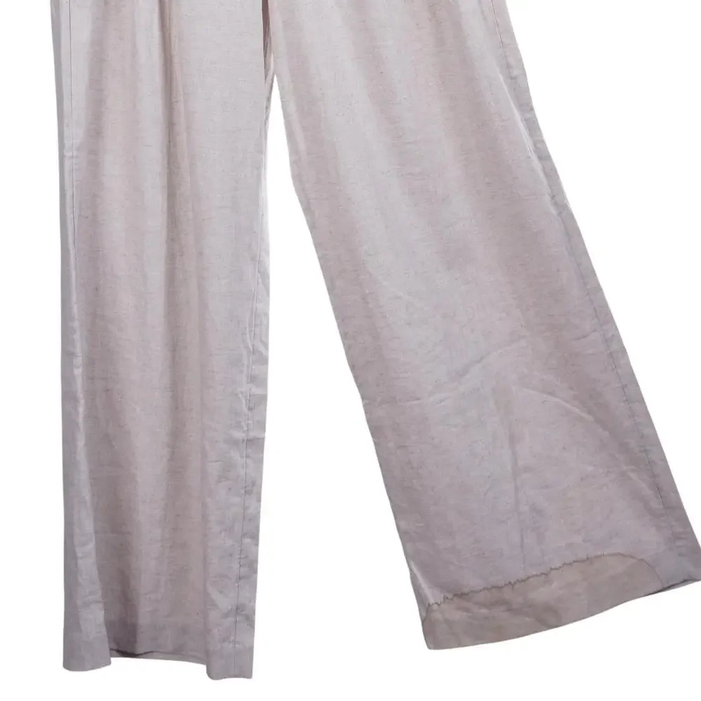 NWT Banana Republic Pants 16 Oatmeal Beige Linen Blend Wide Leg Trouser *FLAW*